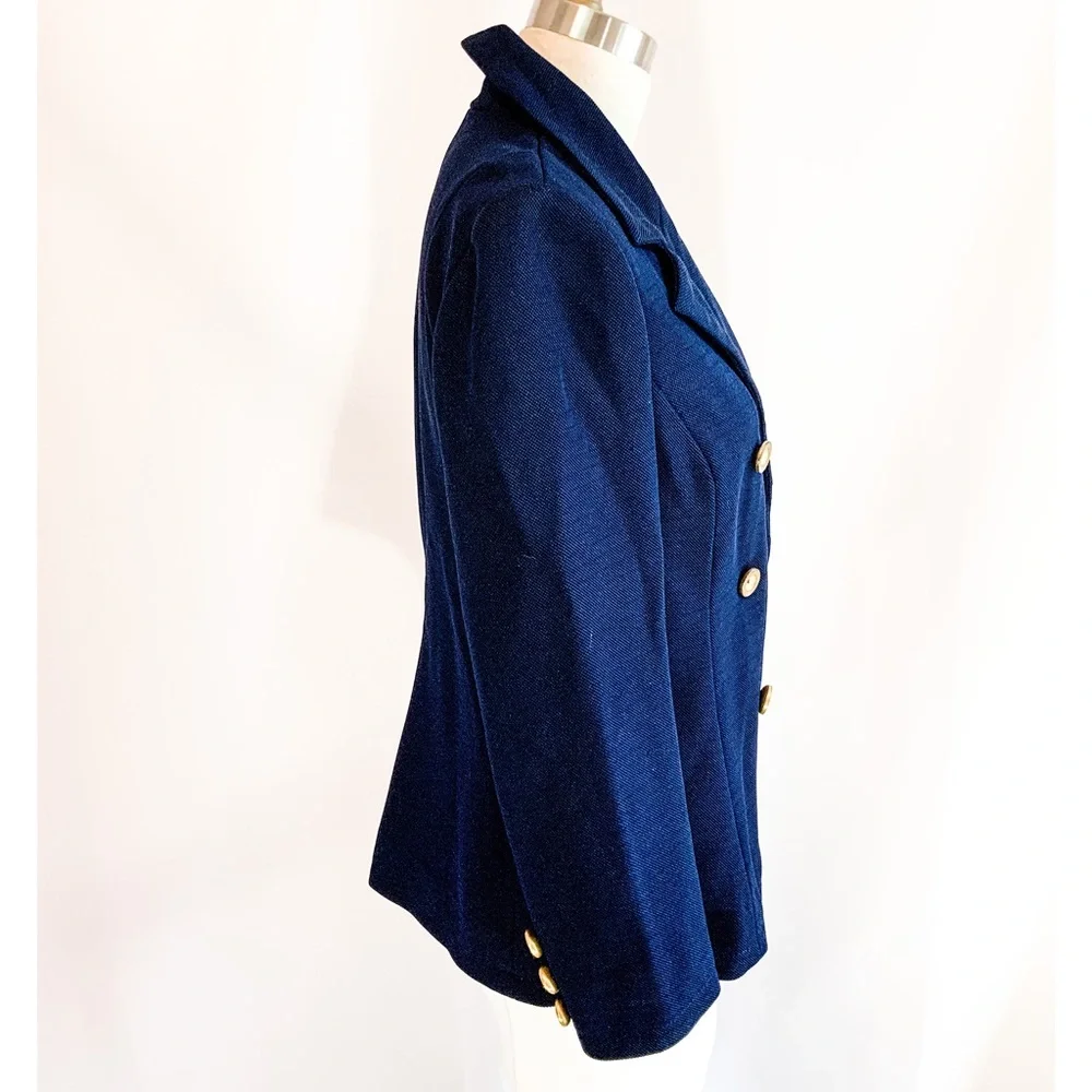 Neiman Marcus vintage 1970s double breasted navy blue blazer - Picture 4 of 7